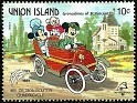 Union Island (St. Vincent Grenadines) - 1989 - Walt Disney - 10 ¢ - Multicolor - Walt Disney, Cars - Scott 245 - Disney Antique Cars Dion Bouton Quadricycle 1891 Mickey, Minnie & Daisy - 0